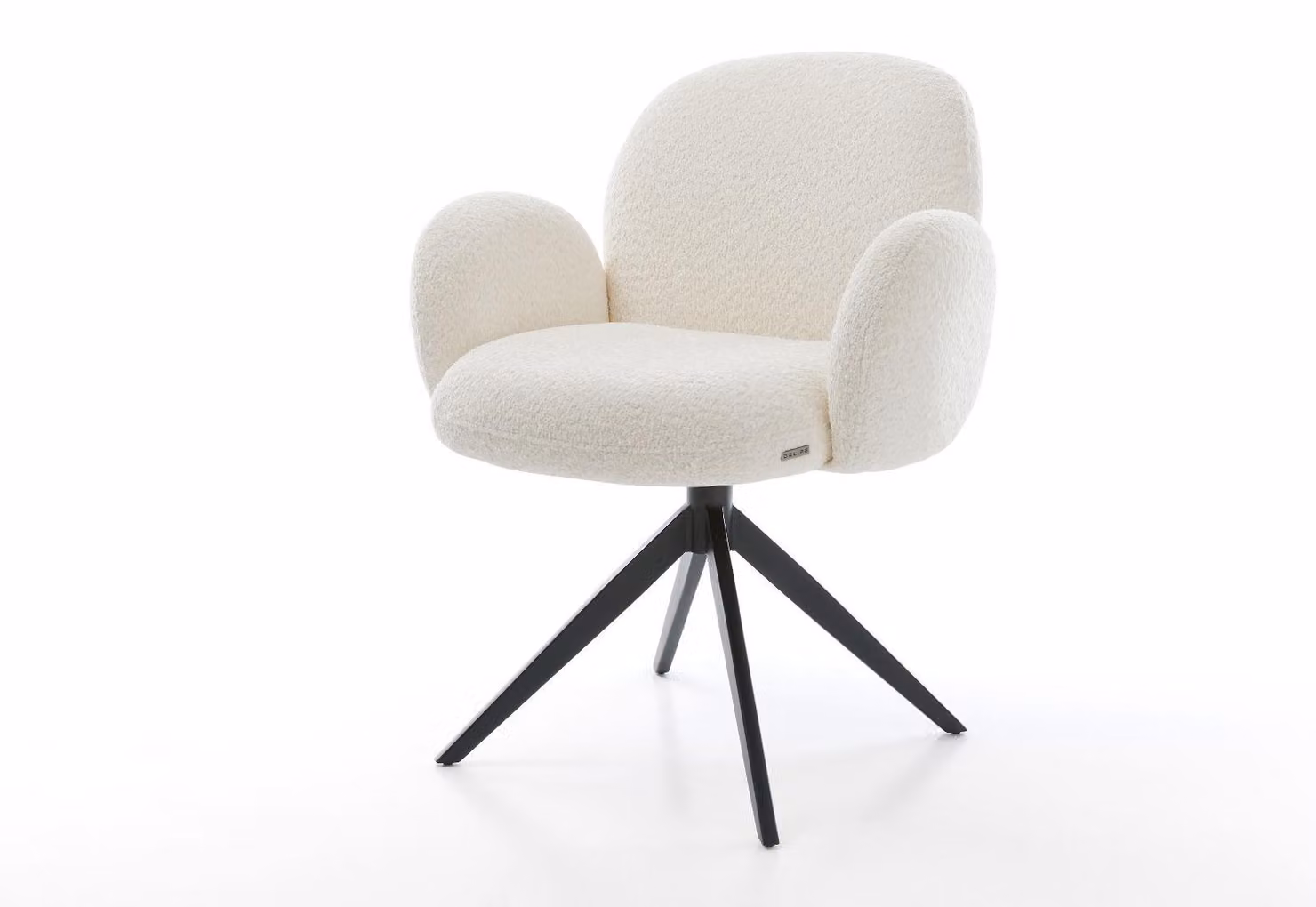 DELIFE Sedia girevole Nube-Flex con braccioli Bouclé Bianco Struttura a croce larga Nera Girevole a 360° Funzione oscillante Materasso a molle insacchettate