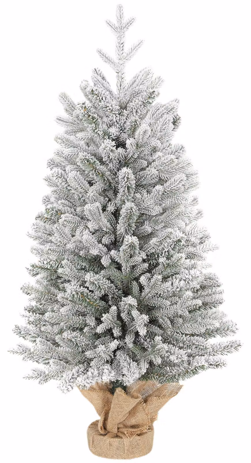 Mini albero di Natale artificiale 90 cm abete artificiale con neve, 486 punte base cemento copertura in lino
