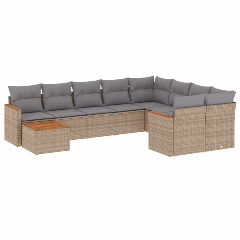 Set Divano da Giardino 10 pz con Cuscini Beige Misto Polyrattan