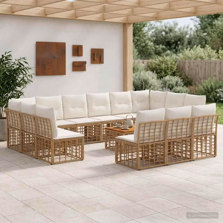 Maison Exclusive - Set da esterno per divano, 14 pezzi, 13 posti, colori: naturale e crema