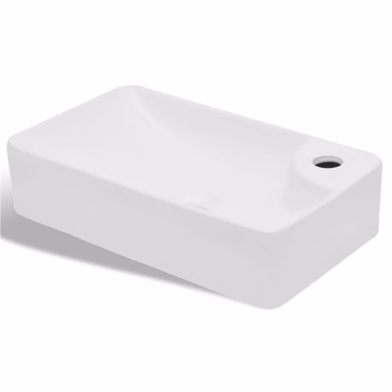 Lavandino Bagno in Vetroceramica Bianca con Foro per Rubinetto