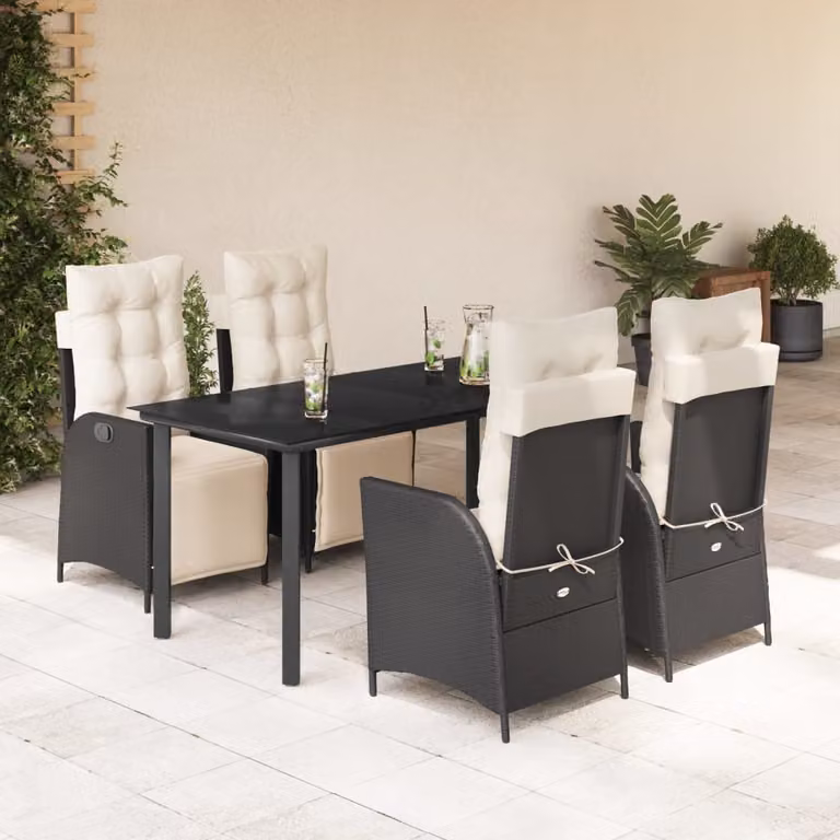 Set da Pranzo da Giardino vidaXL 5 pz in Polyrattan Nero con Piano in Vetro