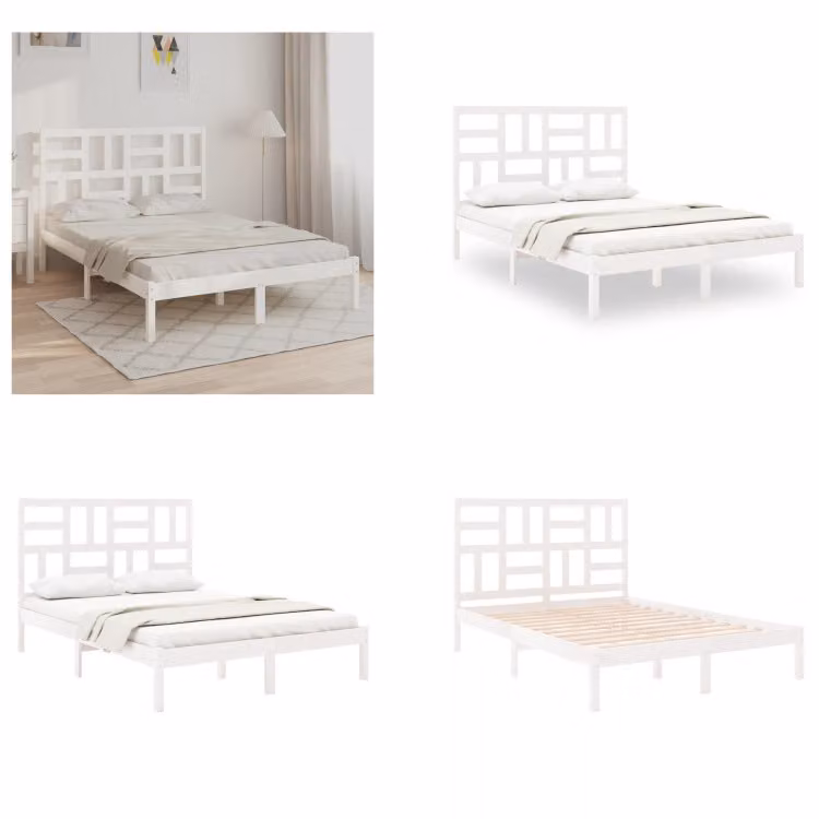 vidaXL Letto in legno massiccio bianco 160x200 cm - Struttura letto - Letto - Struttura letto in legno