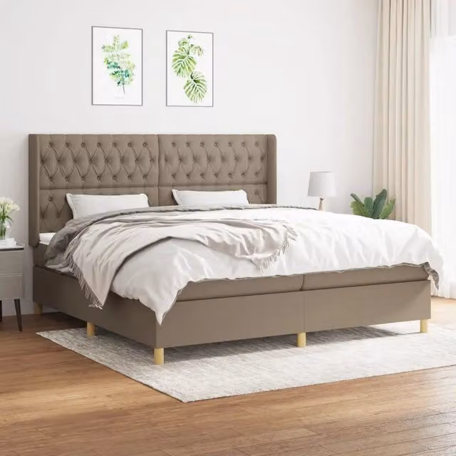Letto Ibrido vidaXL con Materasso e Struttura in Tessuto Beige e Bianco L/P/H: 200 x 200 x 128 cm