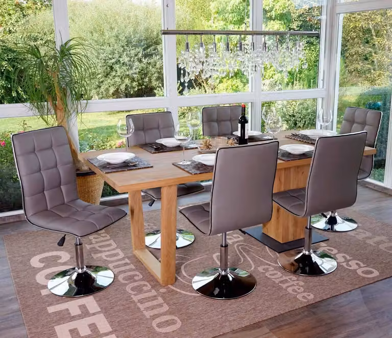 set di 6 sedie per sala da pranzo HWC-C41, sedia da cucina, girevole e regolabile in altezza, in Pelle finta certificata ~ grigio tortora
