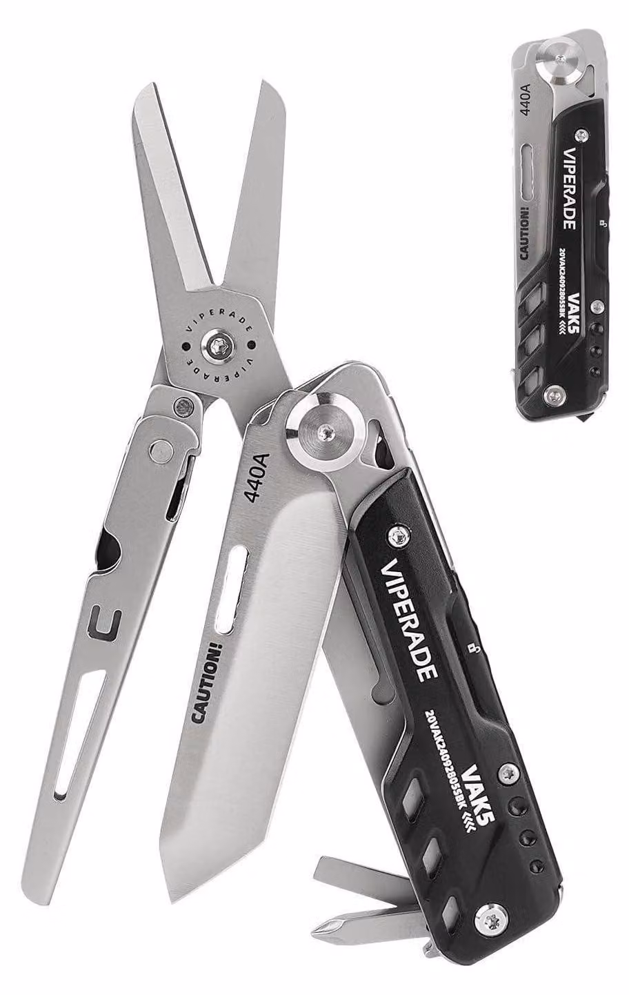 Coltello multiuso EDC, acciaio inossidabile, con clip, grande forbice, sistema di blocco di sicurezza, rompi vetro, 5 funzioni in 1