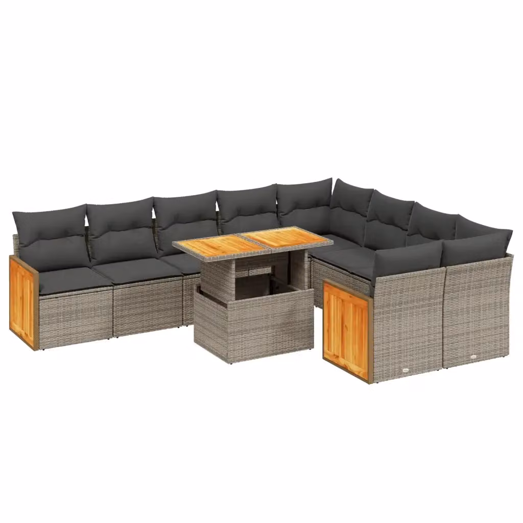 Set Divano da Giardino vidaXL 10 pz in Polyrattan Grigio con Cuscini e Tavolino da Esterno – 2