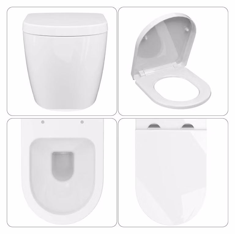 WC sospeso - WC in Vetroceramica - Senza brida - Chiusura automatica - Doppio scarico 3–6 l - Sistema di scarico Siphonjet - Attacco a P - Coperchio sottile
