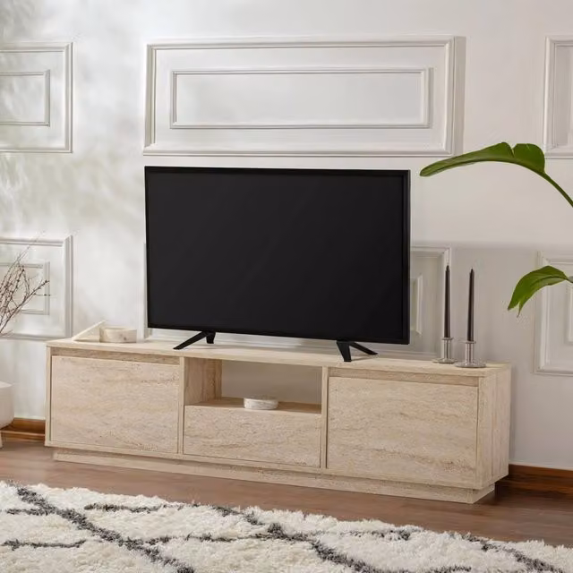 Mobile porta TV Morrigan DMORA, Credenza da soggiorno moderna in MDF Beige, L 160 x P 30 x H 42 cm