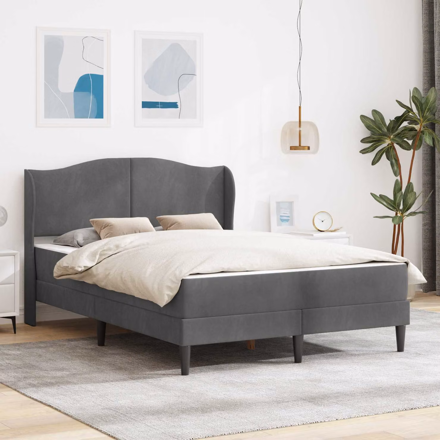 Struttura del letto moderna vidaXL in velluto grigio scuro con telaio imbottito L/P/H: 190 x 140 x 101 cm
