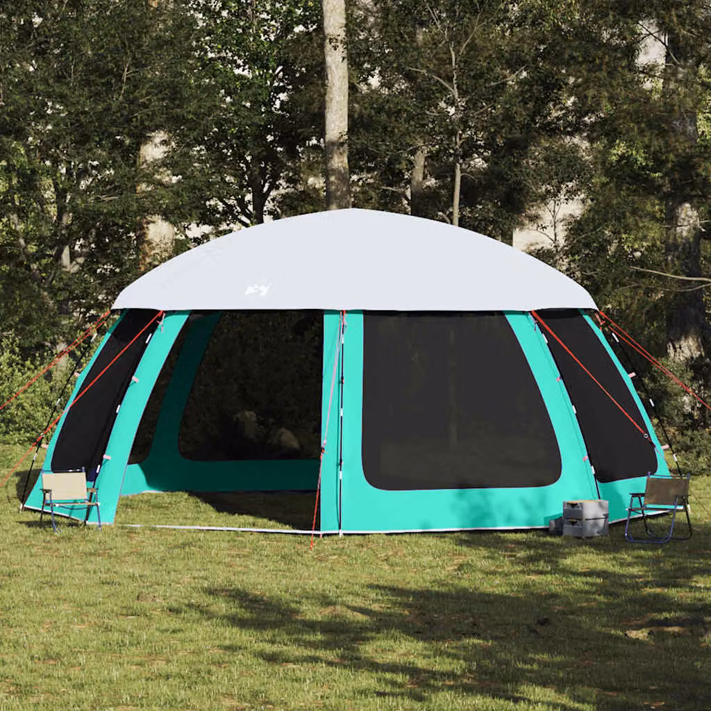 Tenda da piscina a cupola vidaXL con pareti in rete e copertura rimovibile, verde e turchese, L: 612 cm, H: 285 cm