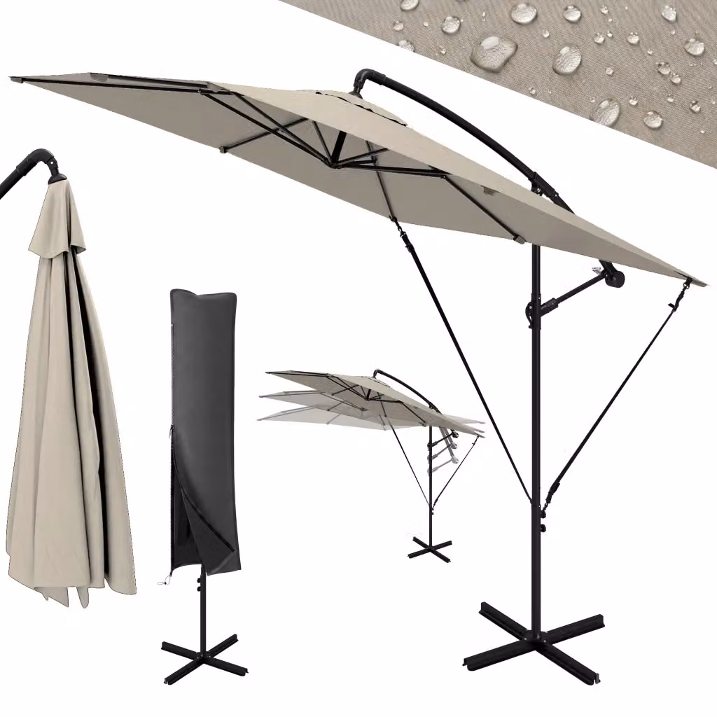 Ombrellone a Sbalzo in Metallo e Poliestere con Protezione UPF 50+, Colore Beige, L/P: 247 x 247 cm – 2
