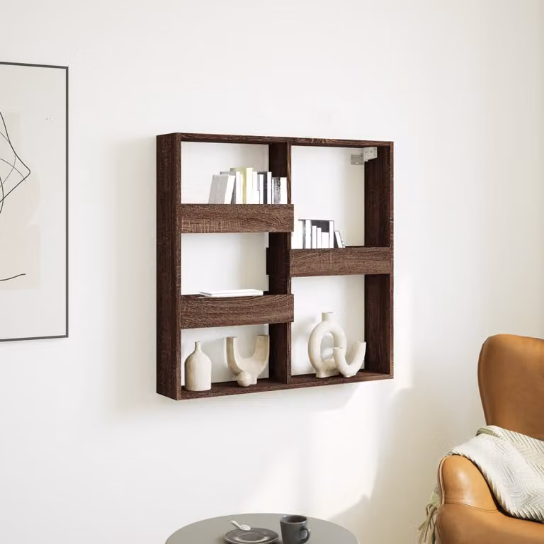 Armadietto a muro vidaXL in legno Rovere Marrone con ripiani interni e ante aperte L 80 cm, P 15 cm, H 80 cm