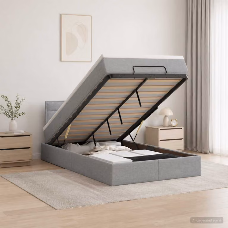 vidaXL Letto Ottomano con Materasso e LED Grigio Chiaro 120 x 200 cm