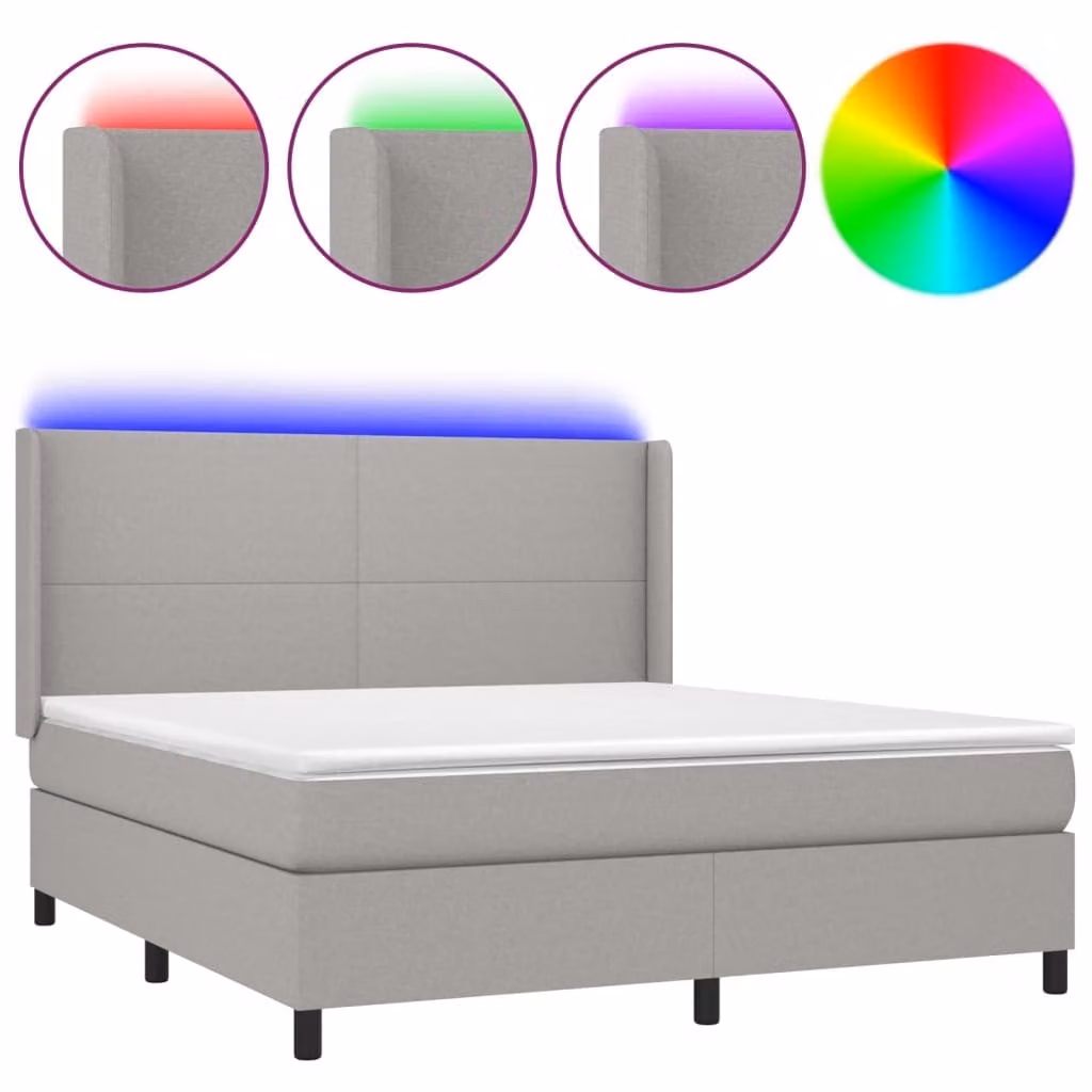 Letto a Molle Materasso e LED Grigio Chiaro 160x200 cm Tessuto