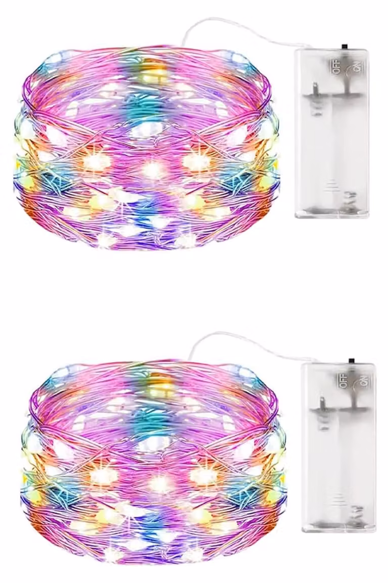 2 catene luminose a batteria, lunghezza 2 metri, 20 LED, filo di rame, adatte per interni, illuminazione decorativa colorata