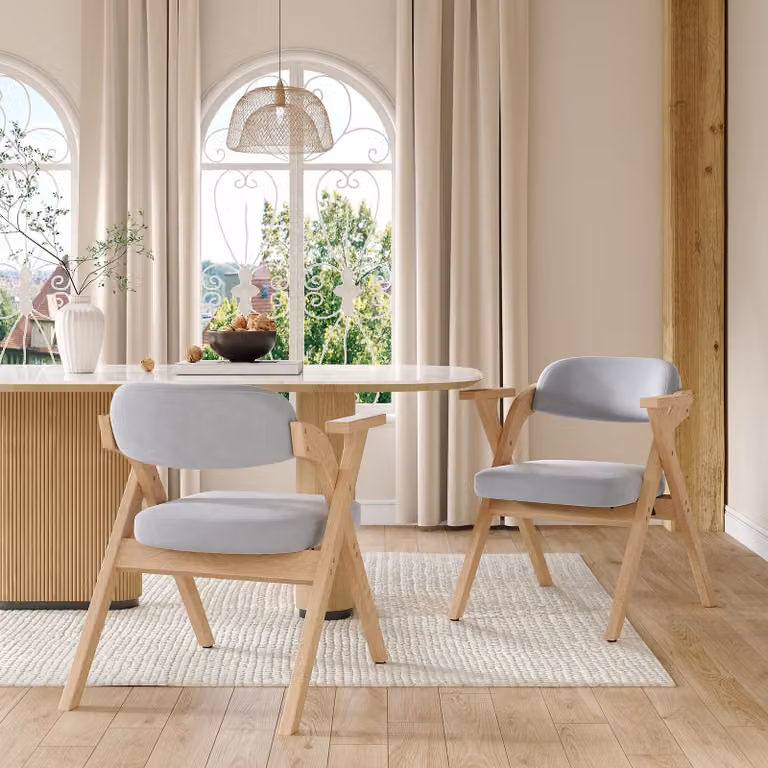 Sweiko 2 sedie da pranzo pieghevoli, sedie da pranzo in legno massiccio, comode e traspiranti, pieghevoli e stivabili, adatte per sala da pranzo, soggiorno, bar, stile moderno, cuscini in velluto, grigio