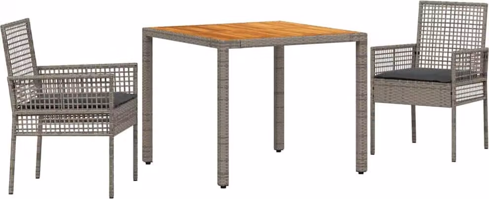 Set da Pranzo per Giardino 3 pcs Grigio polyrattan