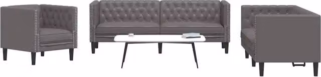 Set di Divani Chesterfield vidaXL in Similpelle Grigio composto da un Divano a 3 posti e un Divano a 2 posti – 2
