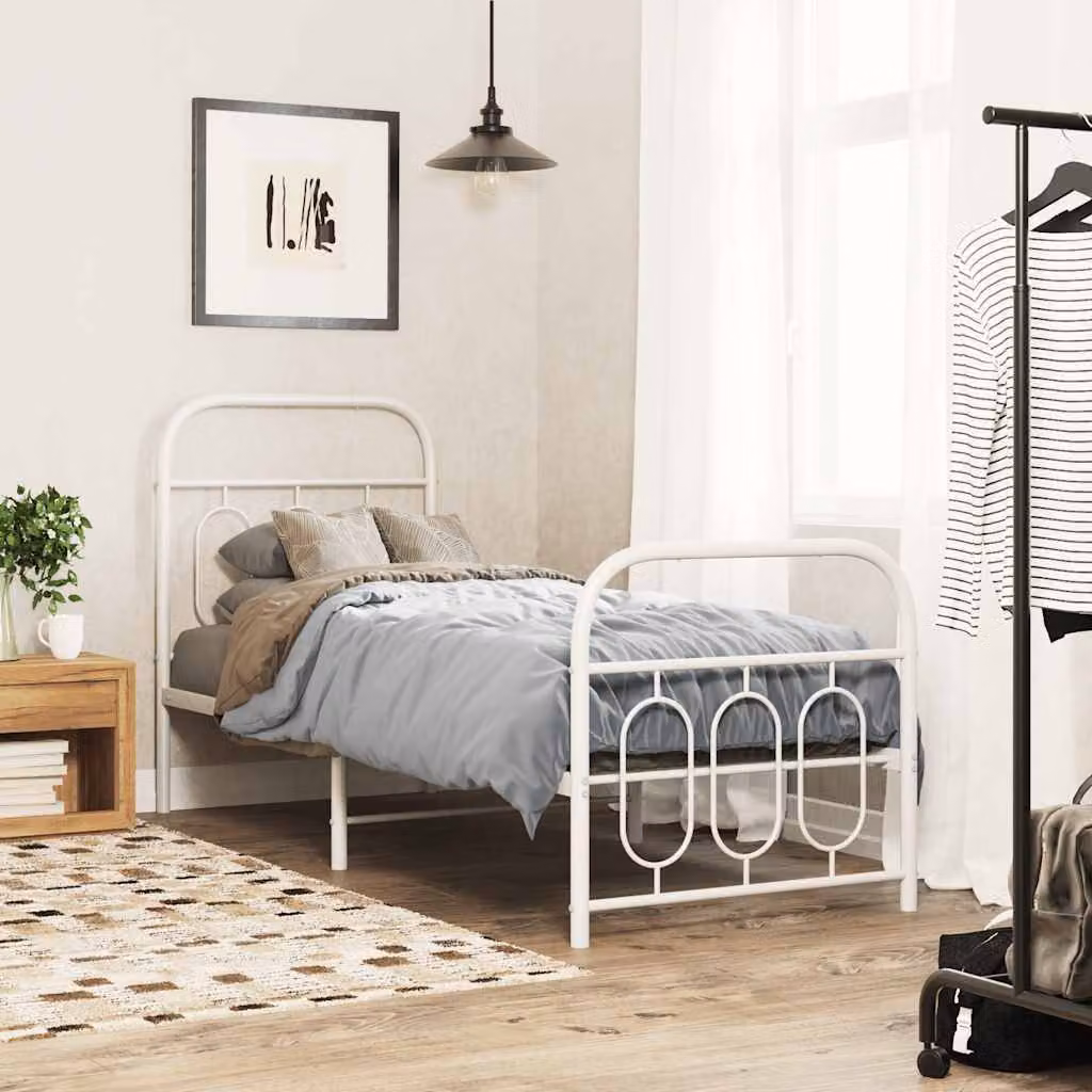 vidaXL Giroletto in metallo con testiera e pediera, colore bianco opaco, L 75 x P 190 cm