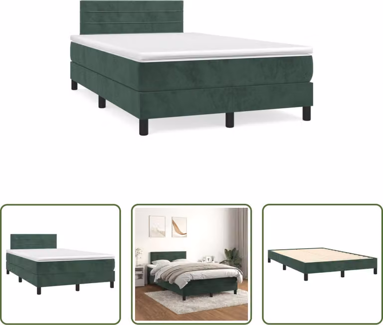 The Living Store Letto a molle con materasso verde scuro 120x190 cm in velluto