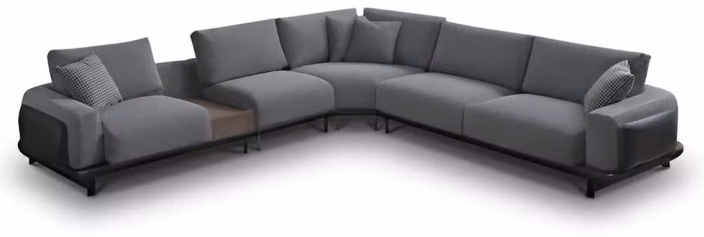 Divano ad angolo moderno a forma di L, grigio, XXL, di design, con cuscini
