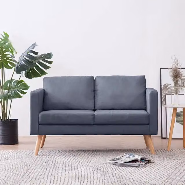 Divano a 2 posti moderno vidaXL in tessuto grigio con struttura in legno massiccio e coperture rimovibili – 1