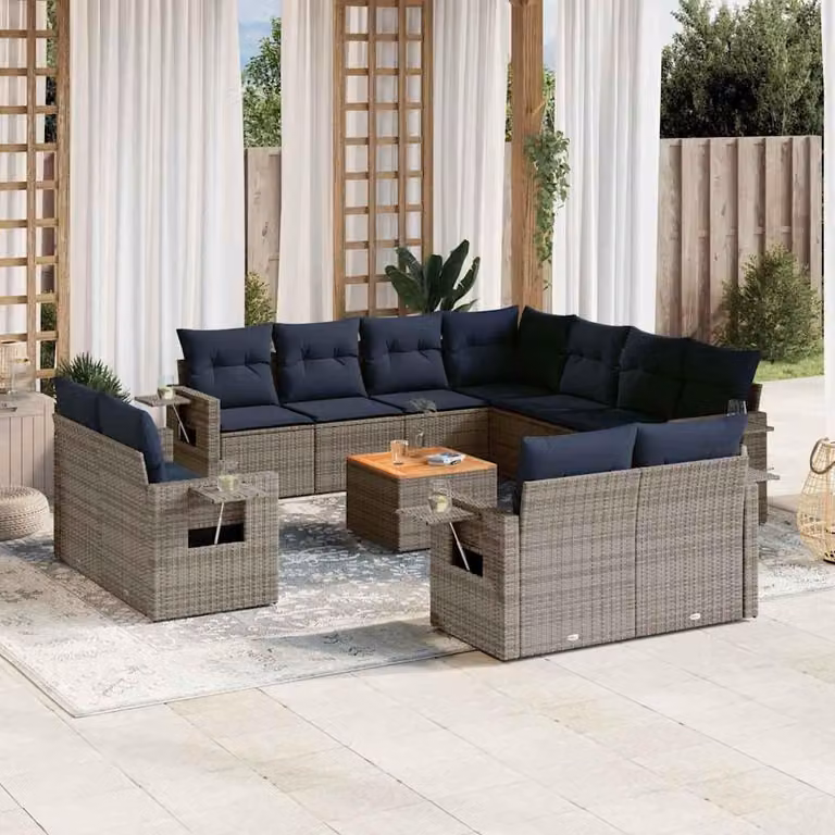 Maison Exclusive - Set da giardino 12 pezzi con cuscini, grigio, polyrattan