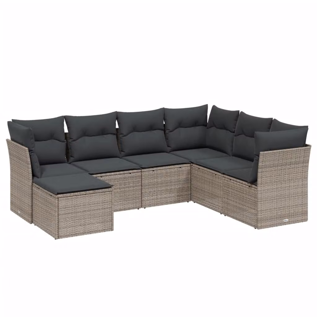 Set Divani da Giardino 7pz con Cuscini Grigio Chiaro Polyrattan