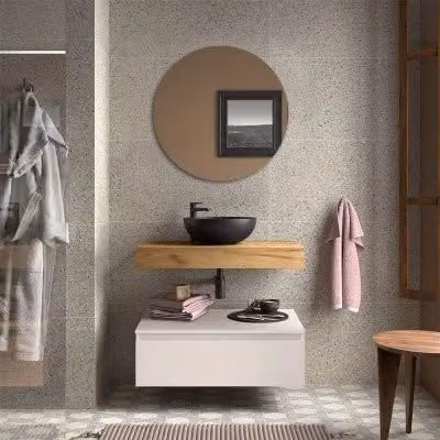 Composizione bagno Sumo con pensile e cassettiera sospesa in rovere africa e bianco opaco L: 80 cm, P: 46 cm, H: 27 cm
