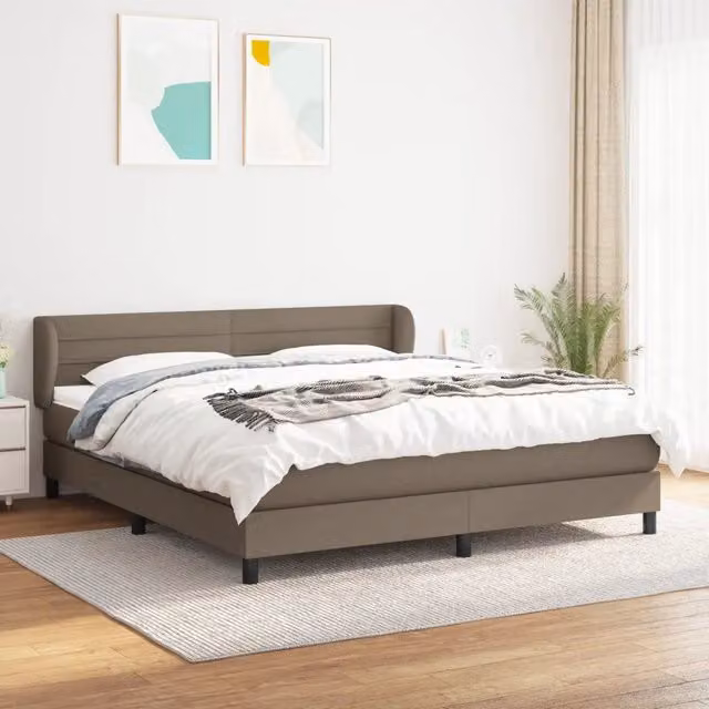 Letto Ibrido vidaXL con Giroletto a Molle e Materasso in Tessuto Beige e Bianco L/P/H: 180 x 200 x 25 cm