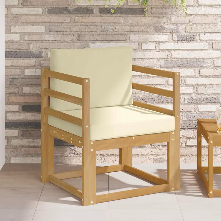 vidaXL Divano da esterno moderno in legno di acacia con cuscini bianchi, beige e marroni