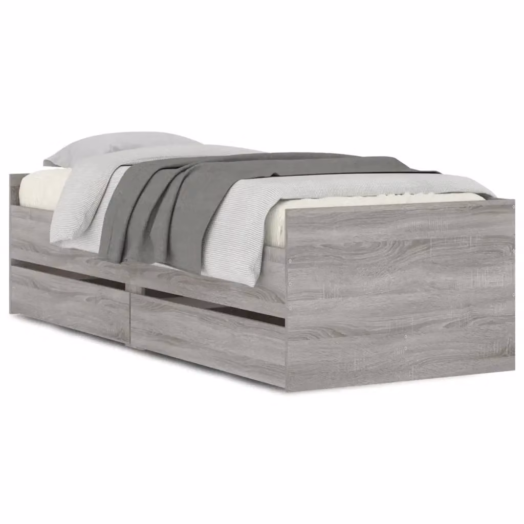 vidaXL Giroletto con Cassetti in Legno Grigio L: 100 cm, P: 200 cm, H: 102 cm – 2