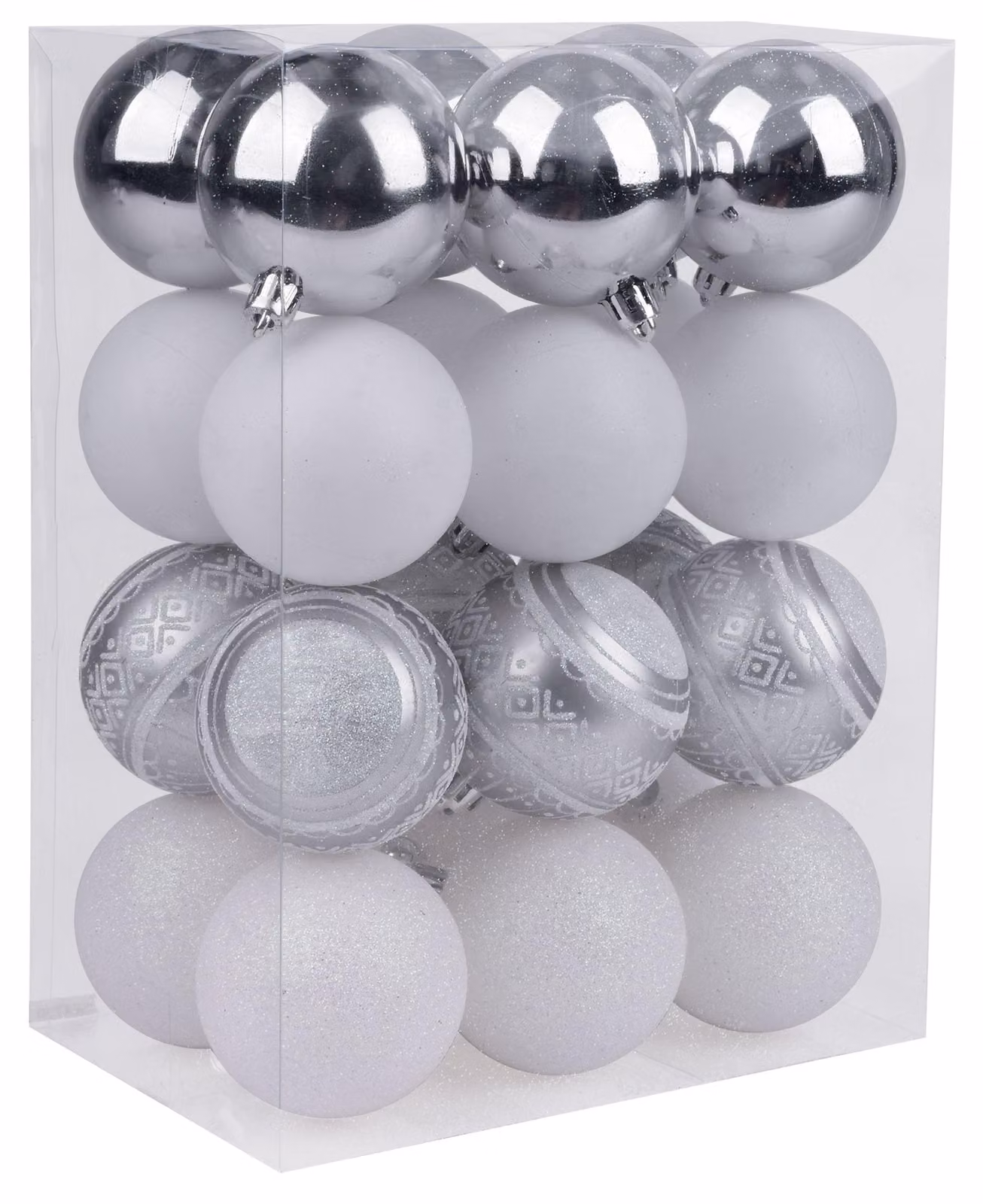 Palline MagicHome Natale, 24 pz, bianco-argento, mix, per albero di Natale, 6 cm
