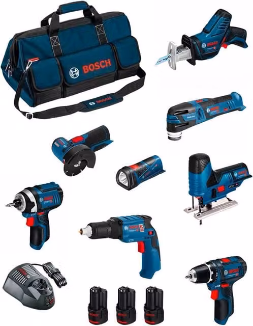 Kit utensili elettrici Bosch BMKB8-28AD3 blu con batterie ricaricabili da 2,0Ah