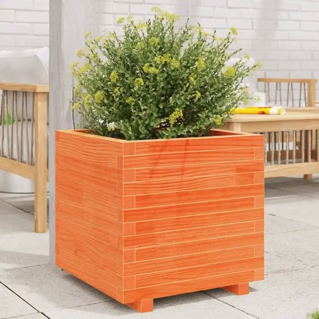 Fioriera da giardino Design Mania in legno di pino massello, colore marrone e arancione, L/P/H: 50 x 50 x 49,5 cm