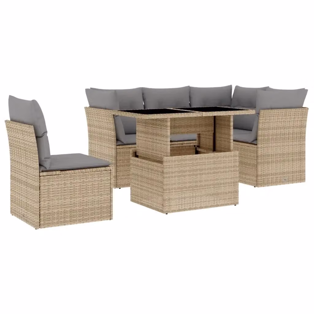 Set Divano da Giardino vidaXL 6 pz a Forma a L con Cuscini Beige e Tavolino, Struttura in Acciaio e Design Moderno per Terrazza o Giardino – 2