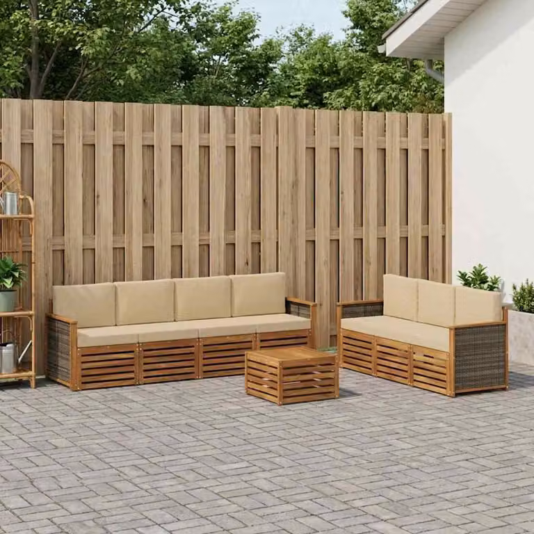 Set di divani da giardino vidaXL in legno di acacia massello, 8 pezzi, marrone e beige