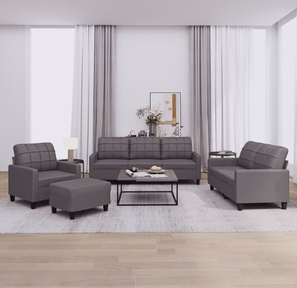 Maison Exclusive - Set divano 4 pezzi con cuscini, in ecopelle grigia