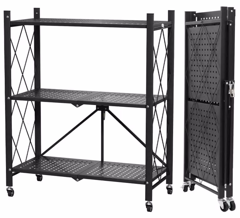 Scaffale a ribalta - Scaffale metallico a 3 ripiani - Acciaio inossidabile - Ideale per cucina, garage e dispensa - Scaffale autoportante per riporre oggetti