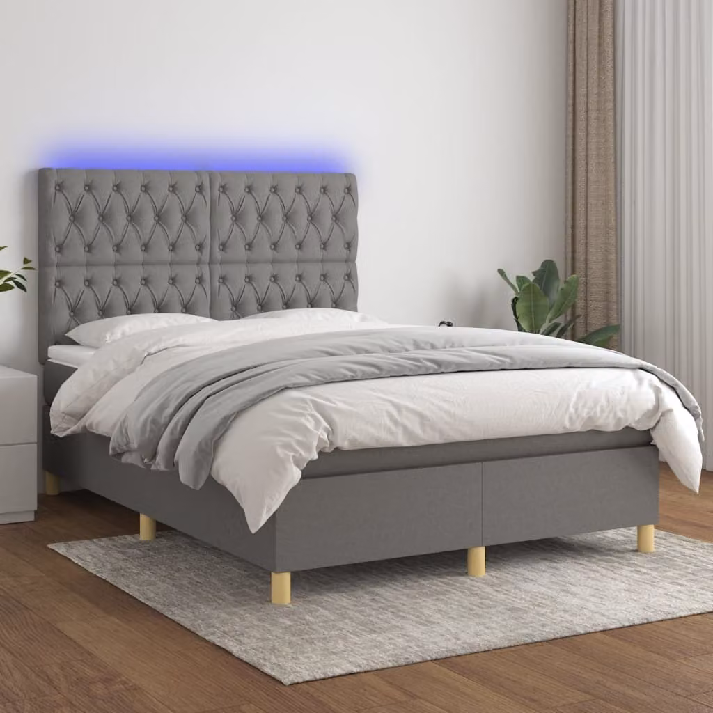Maison Exclusive - Letto a Molle Materasso e LED Grigio Scuro 140x200cm in Tessuto