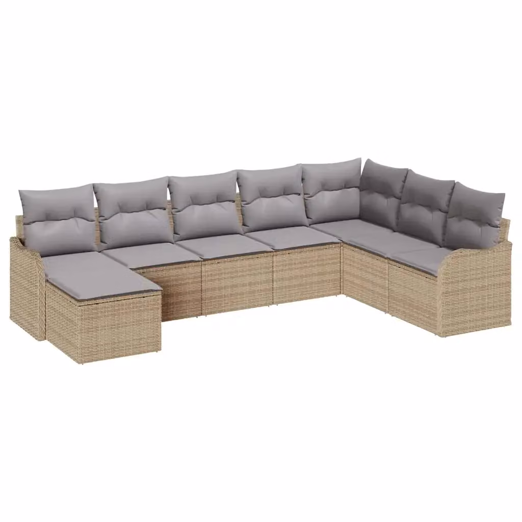 vidaXL Set Divano da Giardino a L con 8 Pezzi in Polyrattan Beige e Grigio con Cuscini e Ottoman – 2