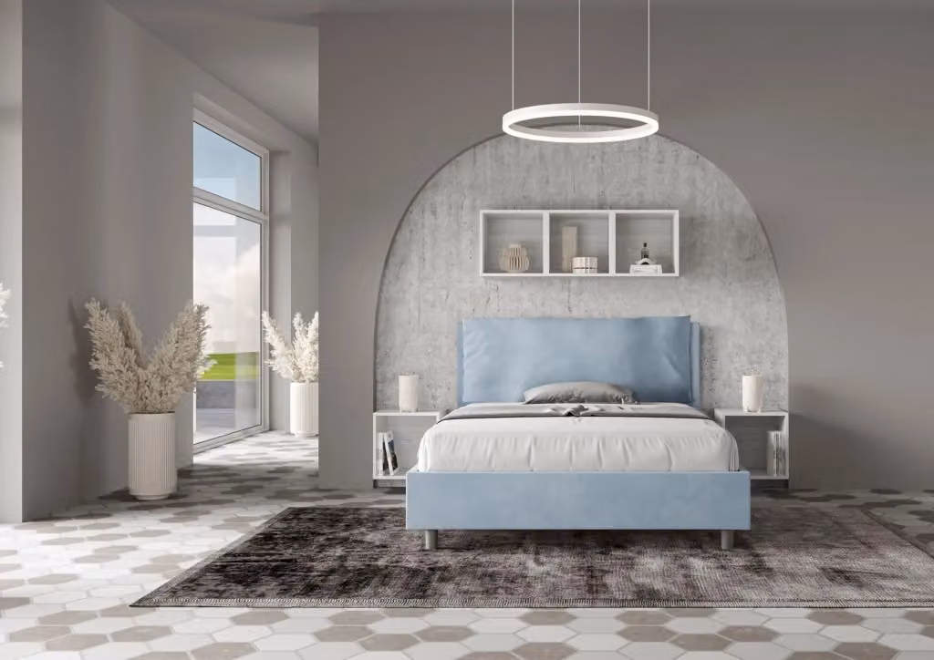 Letto matrimoniale francese BS COM con rete imbottita in microfibra azzurro L/P/H: 140 x 190 x 155 cm – 2