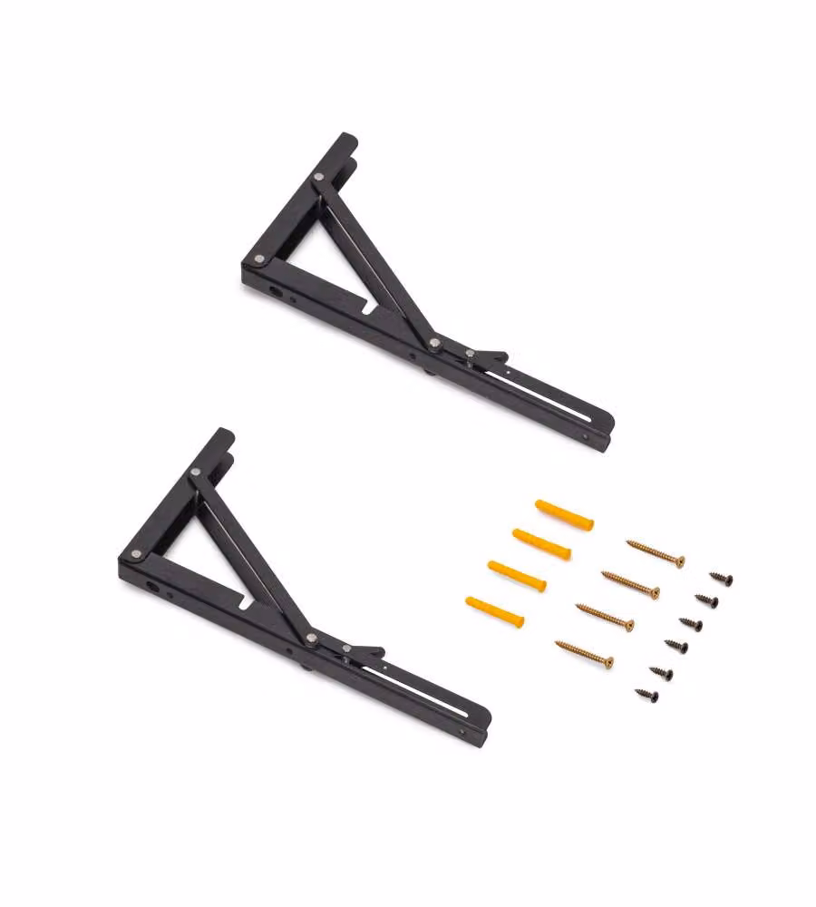 Emuca Set di supporti pieghevoli, lunghezza 303 mm, Acciaio, Verniciato nero 1 SET