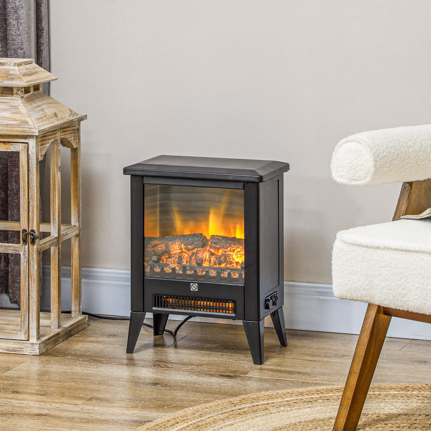 Camino Elettrico HOMCOM da 1800W con Effetto Fiamma a 3 Intensità e Telecomando, Metallo e Vetro, Nero, L 36 x P 36 x H 47 cm – 2