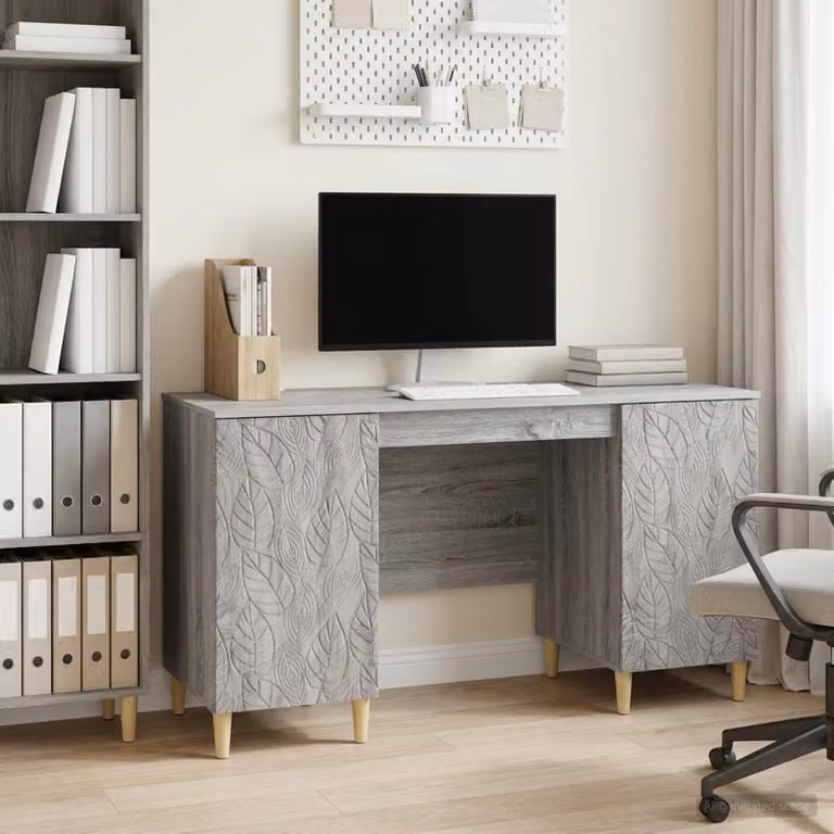 Scrivania moderna vidaXL in legno e MDF, colore grigio e marrone, L: 142,5 cm, P: 50 cm, H: 75 cm