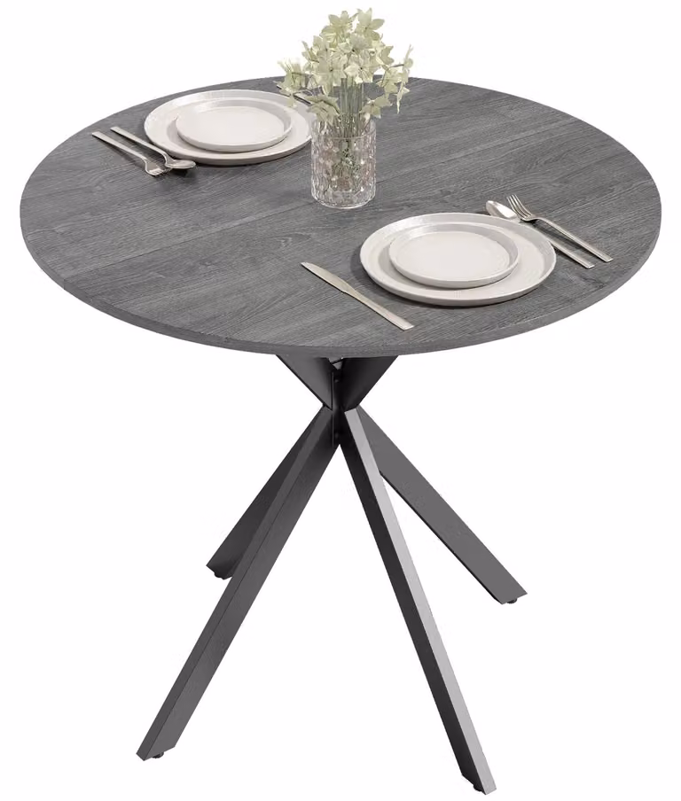 Tavolo da cucina rotondo, 80 cm, piano compatto, truciolare, metallo, grigio