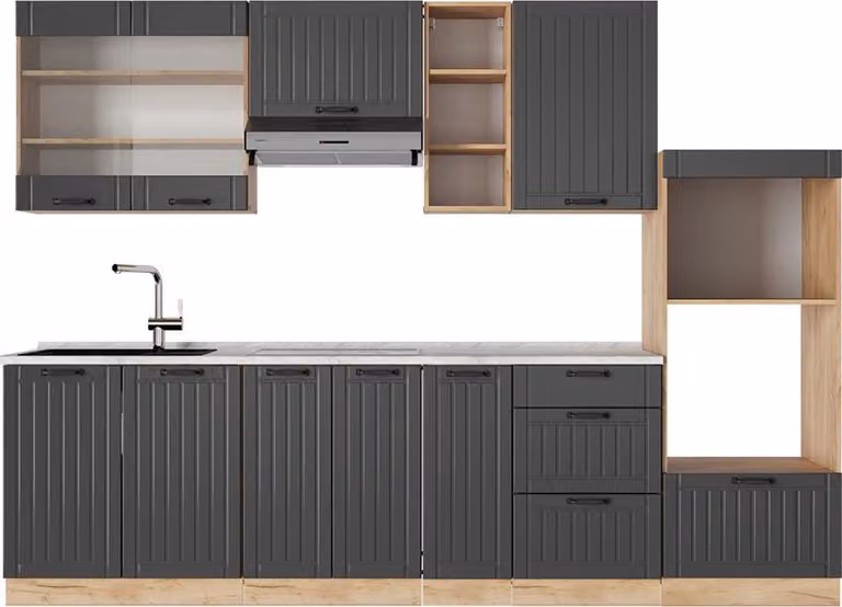 Cucina componibile Vicco Fame-Line Grigio scuro 280 cm , PL Marmo, Model 57125