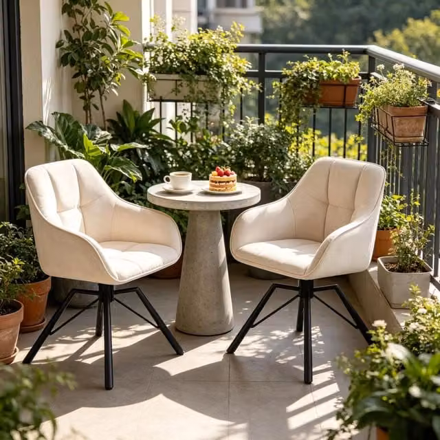 Set di 2 sedie da pranzo FOLYNA girevoli a 360° in velluto bianco crema con braccioli L: 58.5 cm, H: 82.5 cm, P: 54.5 cm