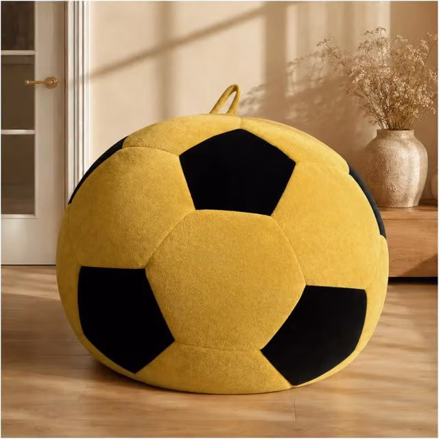 Pouf rotondo OKWISH in flanella giallo e nero con imbottitura in cubi di memory foam ad alto rimbalzo per il tuo relax – 1